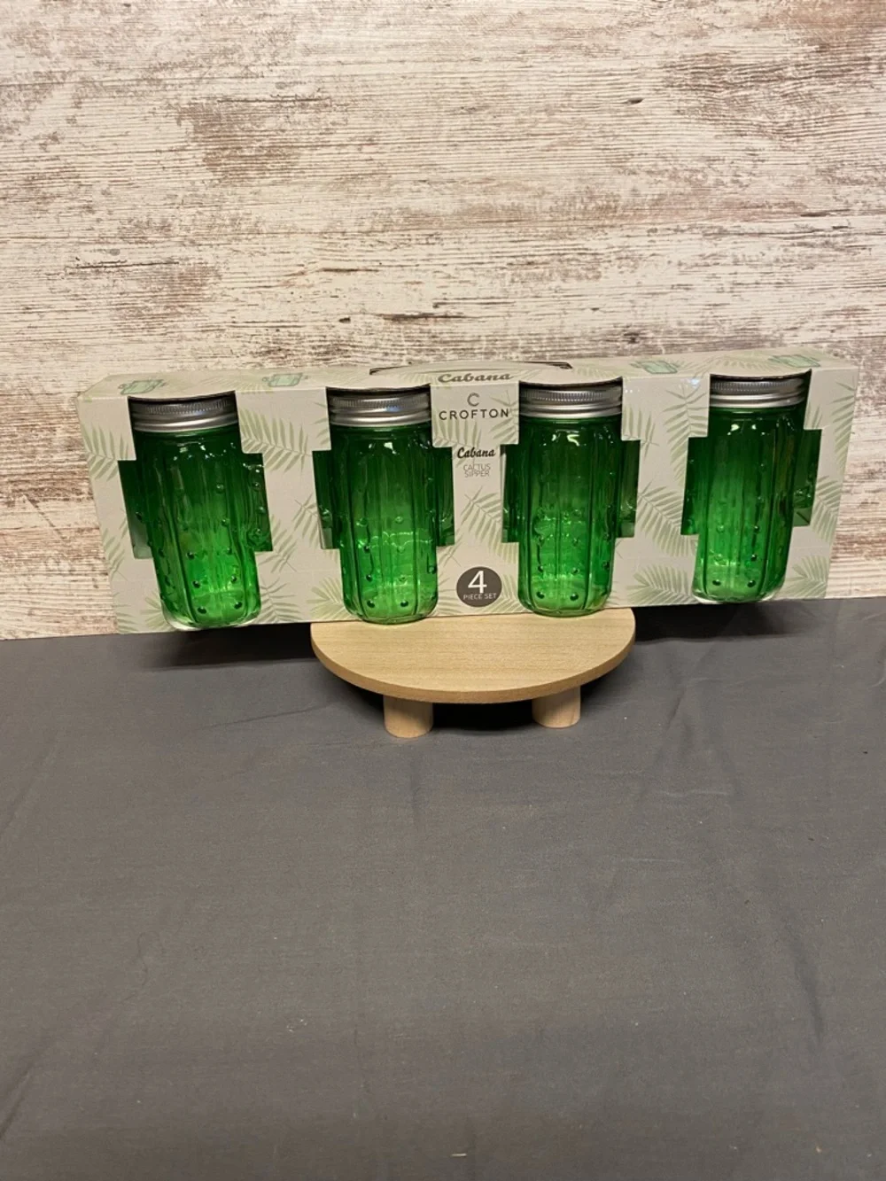 Croton Green Cactus Mason Jar Glasses - Set of 4 - Picture 1 of 8